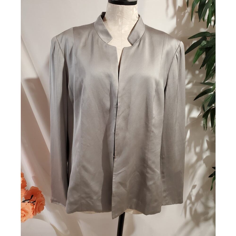 Vtg Talbots Women Silk Blazer Jacket Plus Size 18 Silver Career Office Business